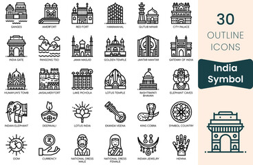 India Symbol icon set. Thin outline icons pack. Vector illustration