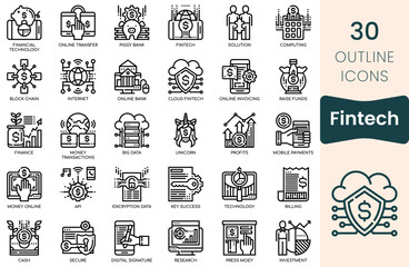 Fintech icon set. Thin outline icons pack. Vector illustration