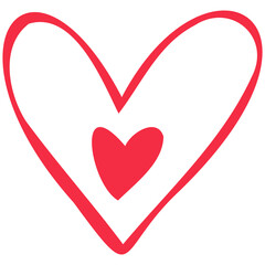Simple red heart, hand drawn illustration in doodle style. Valentine's day, love, romance. Transparent PNG clipart