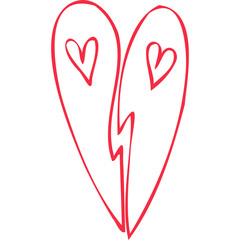 Simple red heart, hand drawn illustration in doodle style. Valentine's day, love, romance. Transparent PNG clipart