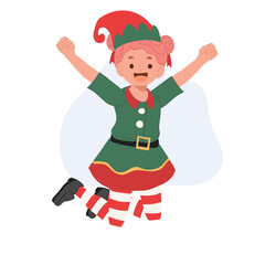 Cute Young happy christmas elf kid.  vector illustration