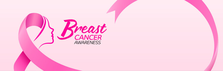 Breast cancer awareness campaign banner background with pink ribbon.