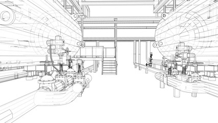 Sketch of industrial equipment. Vector