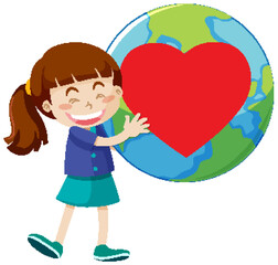 Girl holding heart on earth planet