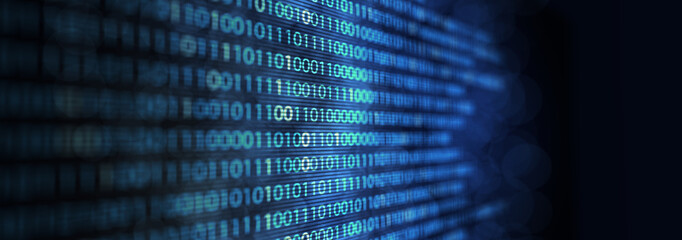 Matrix of binary numbers. Binary computer code. Futuristic backdrop. Flow of blue random digital numbers. 3d illustration
