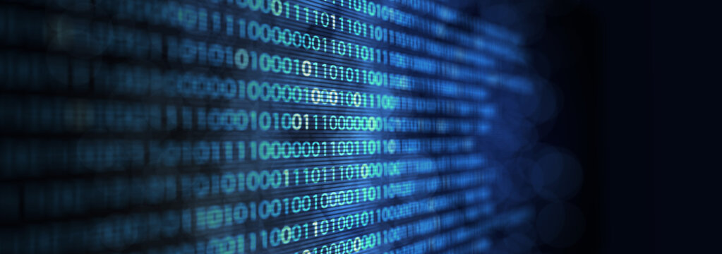 Matrix of binary numbers. Binary computer code. Futuristic backdrop. Flow of blue random digital numbers. 3d illustration