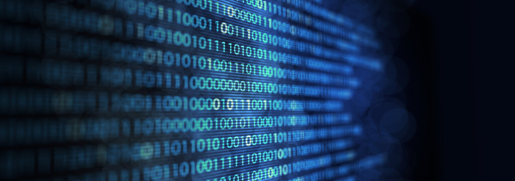 Matrix of binary numbers. Binary computer code. Futuristic backdrop. Flow of blue random digital numbers. 3d illustration