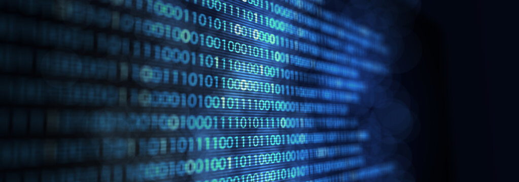 Matrix of binary numbers. Binary computer code. Futuristic backdrop. Flow of blue random digital numbers. 3d illustration