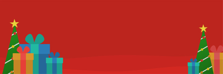 red banner template with christmas tree and some gifts perfect for christmas celebration