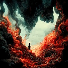 A great black wrath, spat snarling into form, abstract, background. Fantasy chaotic fractal texture. Fantastic 3D rendered illustration.