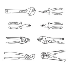 plier tools set hand drawn vector ilustration