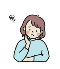 頬杖をついて悩む女性