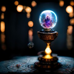 A crystal ball, glowing. Fantasy chaotic fractal texture. 3D rendering. Shiny bubble. Abstract background. Fantastic digital illustration.