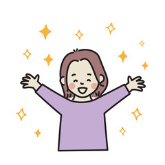 バンザイで喜ぶ女性　キラキラ