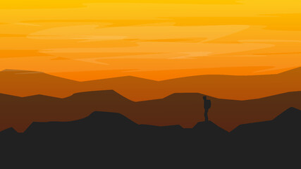 Fototapeta na wymiar sunset in mountains sillhoutte landscape illustration