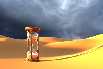 Hourglass in desert. 3D Render