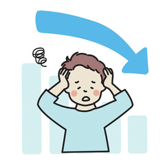 グラフ　下がる　頭を抱える男性