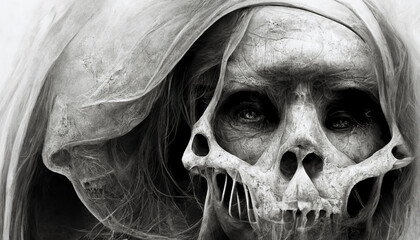 Abstract, surreal, creepy skull, Halloween concept.Digital art