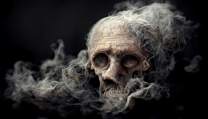 Abstract, surreal, creepy skull in smoke.Digital art