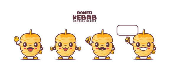 Doner Kebab cartoon mascot with different expressions
