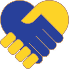 Handshake symbol in the colors of the national flags Ukraine, forming a heart. Vector
