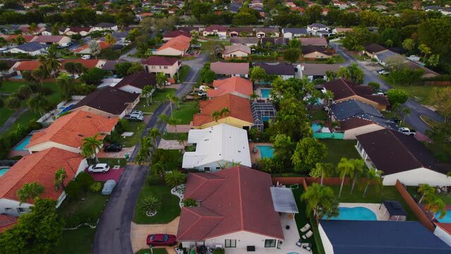 Miami Suburb Neighborhood Kendall Drone Aerial Reverse Reveal Sunset