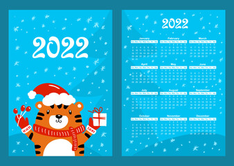 Christmas funny cute tiger cub. Brochure design template, card.