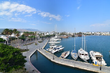 Fototapeta na wymiar A view from the port of Kos town in Kos island in Greece