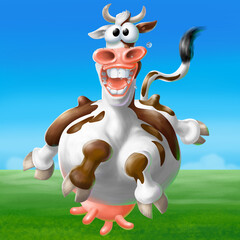 mucca felice che salta