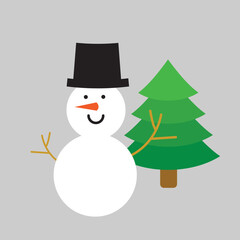 Christmas tree and snowman green abstract vector on grey background