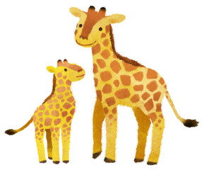 キリンの親子のイラスト