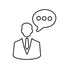 Businessman, message, speech line icon. Outline vector.