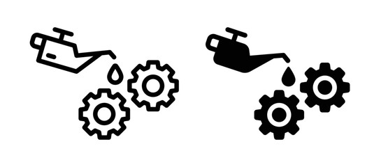 Engine oil vector icon. Oil canister pouring on gear for service maintenance symbol illustration.