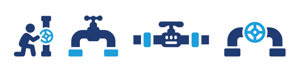 Set of valve and industrial pipeline icon. Gas industry concept.