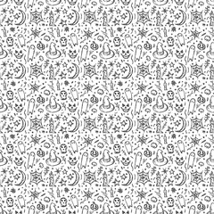 Seamless halloween pattern. Vector background with doodle halloween icons