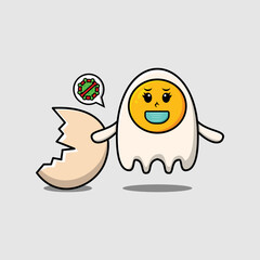 Cute cartoon illustration fried eggs using mask to prevent corona virus in cute modern style design