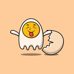 Cute cartoon fried eggs character with flashy expression in modern cute style illustration