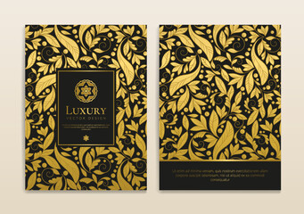 Black and gold luxury invitation card design with vector ornament pattern. Vintage template. Can be used for background and wallpaper. Elegant and classic vector elements great for decoration.