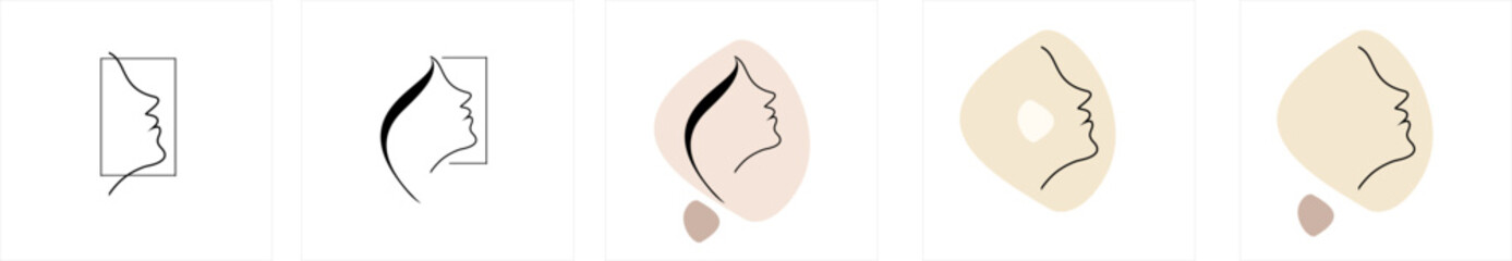 logo, symbol, girl, silhouette, face, aesthetics, profile, care, woman, plastic surgery, spa, massage, cosmetologist, dermatologist, cosmetics, beauty, profile of a girl’s face in one line, one line,  - obrazy, fototapety, plakaty