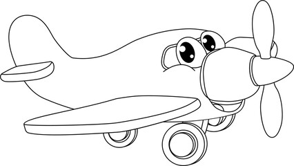 Fototapeta na wymiar Aeroplane Cartoon Coloring Book Plane Airplane