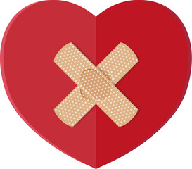 Medical plaster on red heart