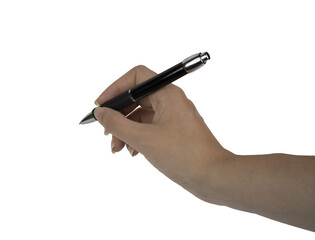 a pen in the female hand on a transparent background