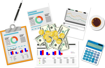 Clipboard with financial reports, business