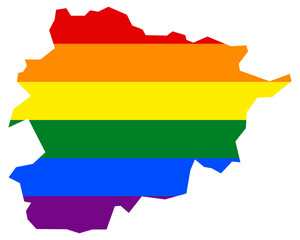 Andorra map with pride rainbow LGBT flag colors