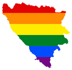 Bosnia Herzegovina map with pride rainbow LGBT flag colors