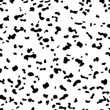 Dalmatian seamless pattern with dog animal skin print of vector black spots on white background. Abstract monochrome ornament of spotted dog or puppy fur for textile print, wallpaper or tile
