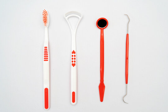 Set of different tools for dental care. Dental equipment