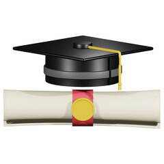graduation cap and diploma 3d icon
