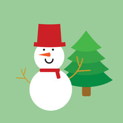 Christmas tree and snowman green abstract vector on green background