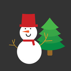 snowman Put on a red hat and scarf. with Christmas tree